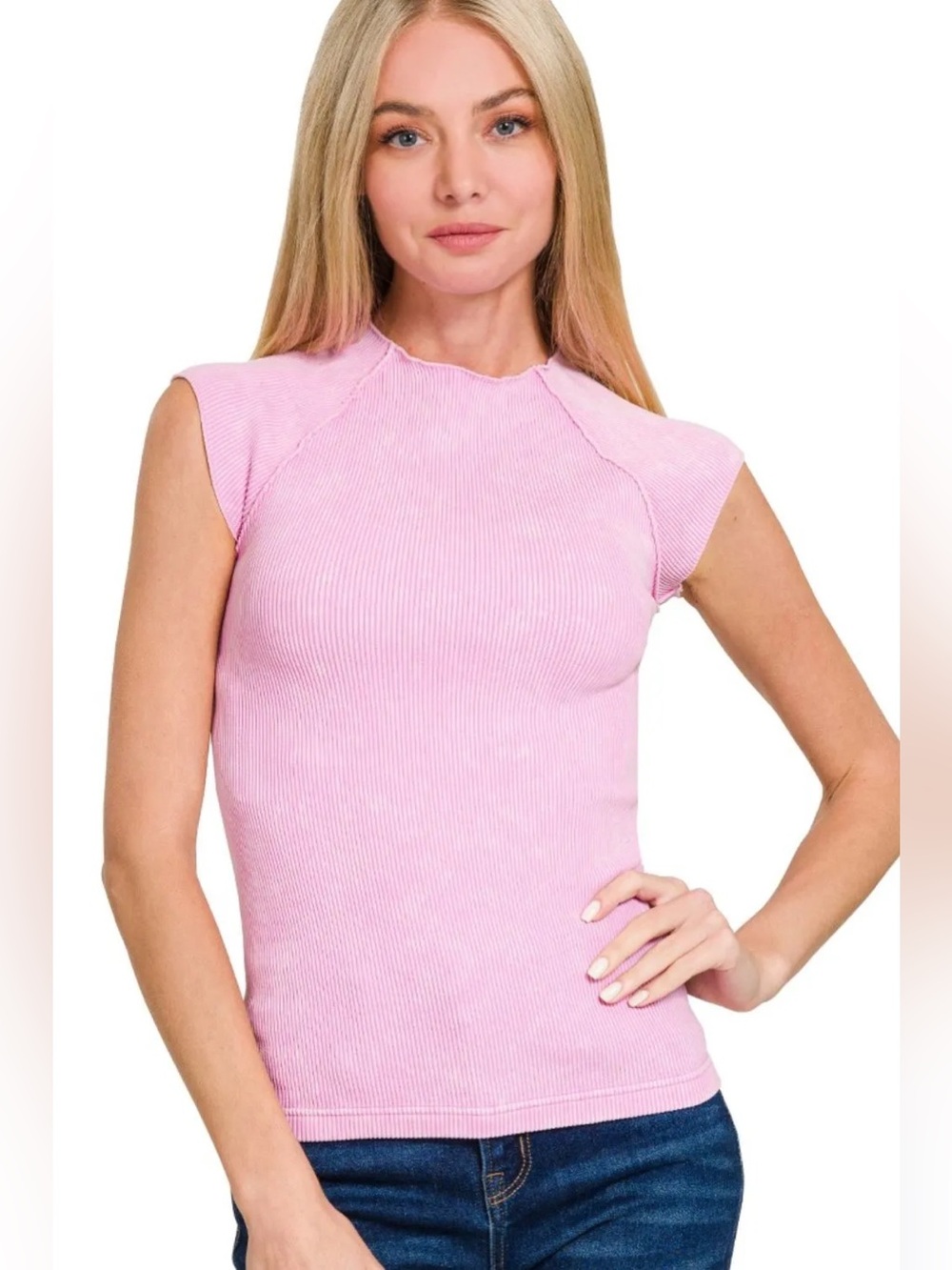 🆕 Zenana Ribbed Seamless Short-Sleeve/Cap-Sleeve Top - Candy Pink